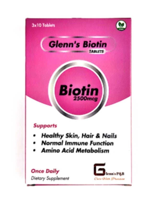 Vegan Glenn’s Biotin Dietary Supplement Tablets – Supports Healthy Hair, Skin & Nails, 30 Tablets - Image 4